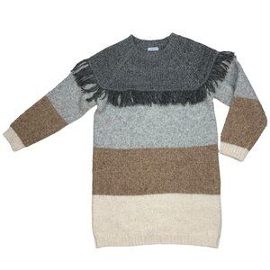 Mayoral Knit Fringed Dress 9 134cm Striped Long Sleeve Crewneck Fall Fashion